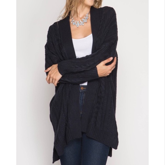 She + Sky Sweaters - NEW She + Sky Navy Blue Cable Knit Thick Cardigan